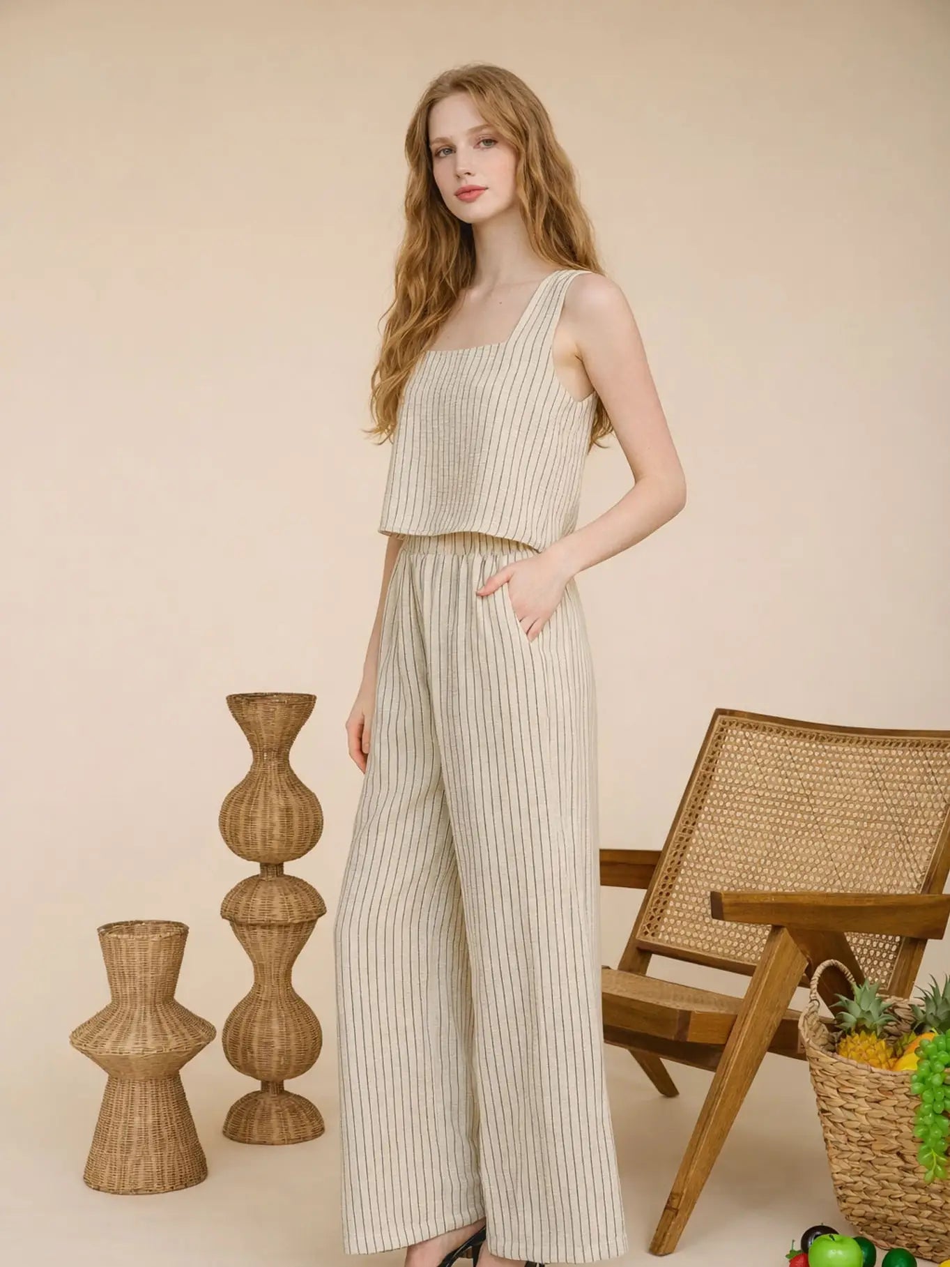 SET 061 - Wide Leg Pinstripe Pants