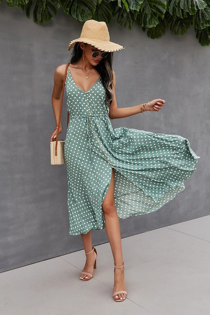 CD 3613 - Polka Dot Drawstring Midi Dress