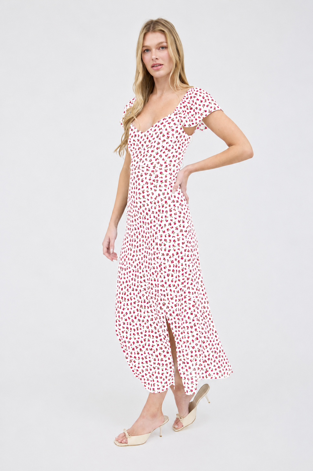 LD 463 - Floral Side Slit Midi Dress