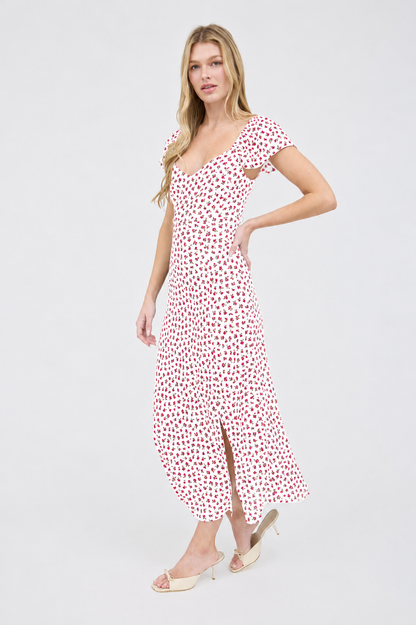 LD 463 - Floral Side Slit Midi Dress