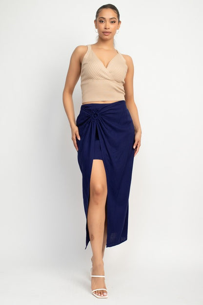 SKT 947 - Wrap Linen Midi Skirt