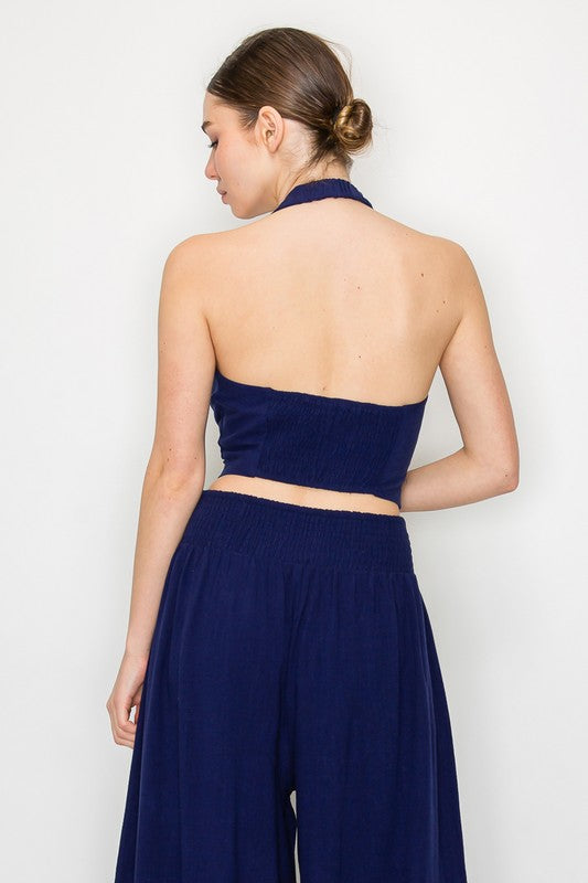 SET 022 - Button Down Open Back Crop Top