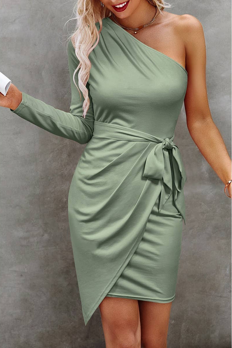 CD 3699 - One Shoulder Cross Fit Dress