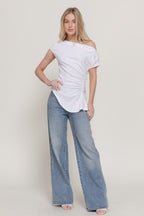 CT 2875 - Off Shoulder Ruched Rib Top