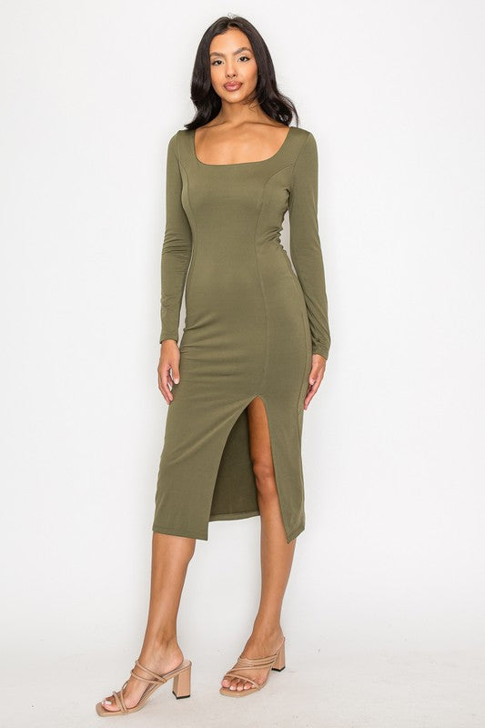 LD 573 - Front Slit Midi Dress