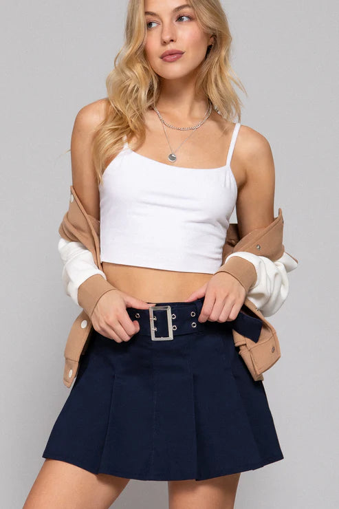 SKT 1013 - Belted Stretchy Mini Skirt