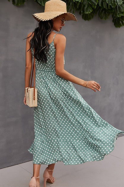CD 3613 - Polka Dot Drawstring Midi Dress