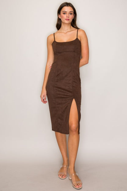 DD 1355 - Stretchy Suede Midi Dress