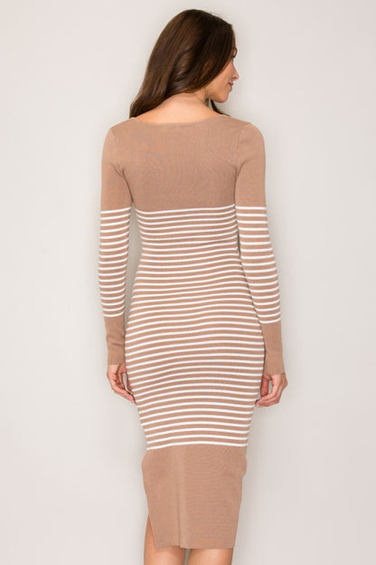 SWT 015 - Striped Side Slit Sweater Dress