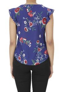 CT 2869 - Floral Print Short Flutter Sleeve Top