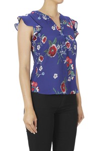 CT 2869 - Floral Print Short Flutter Sleeve Top