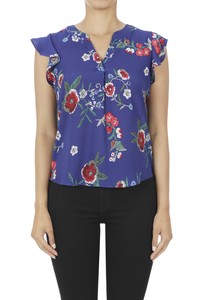 CT 2869 - Floral Print Short Flutter Sleeve Top