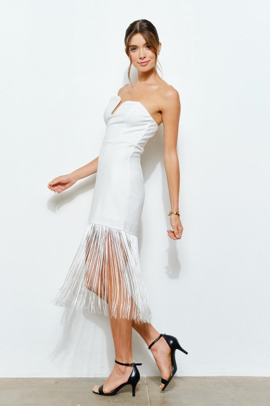 DD 1385 - Cutout Neckline Fringe Dress