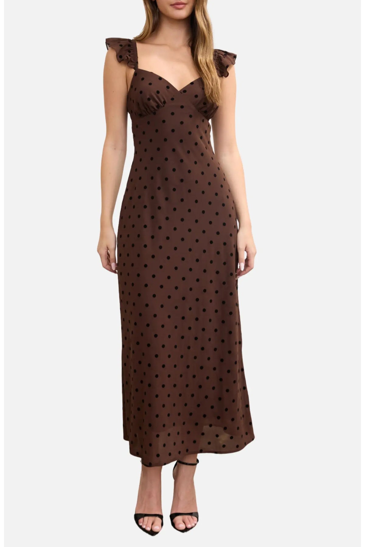DD 1483 - Ruffle Strap Dots Maxi Dress