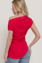 CT 2875 - Off Shoulder Ruched Rib Top