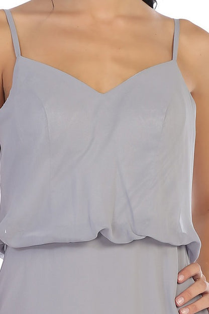 GOWN 412 - Blouson Top Spaghetti Strap Bridesmaid Dress