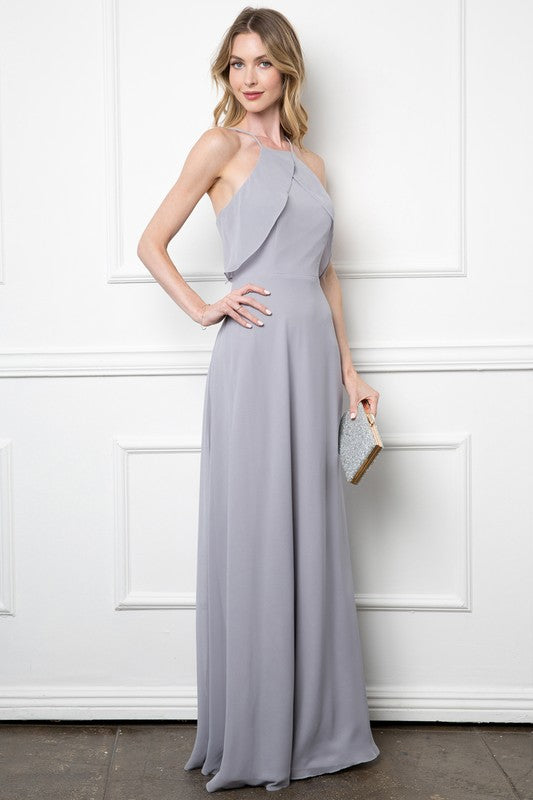 GOWN 410 - Ruffle Halter Chiffon Bridesmaid Gown