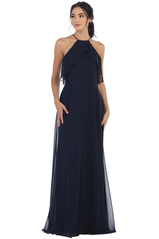 GOWN 410 - Ruffle Halter Chiffon Bridesmaid Gown