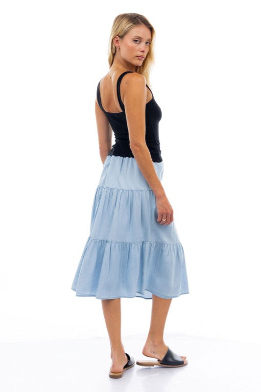 SKT 1021 - Tiered Tencel Midi Skirt