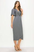DD 1432 - Flutter Sleeve Wrap Midi Dress