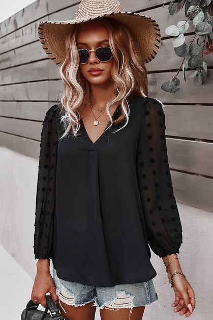 DT 1777 - Lantern Sleeve Swiss Dot Shirt