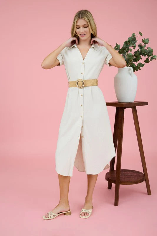 DD 1399 - Belted Button Down Midi Dress