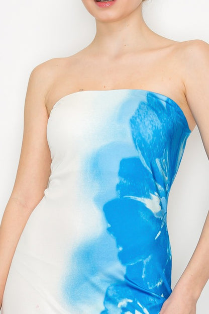 LD 570 - Floral Contrast Bandeau Dress