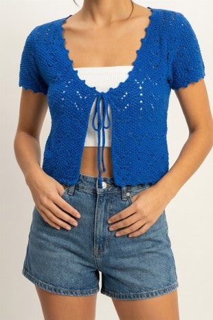 SWT 036 - Pointelle Front Tie Cardigan