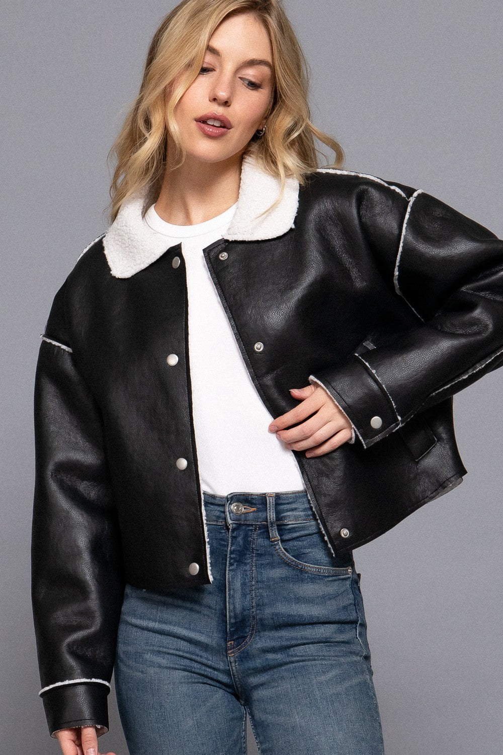JCT 044 - Faux Leather Fur Lined Jacket