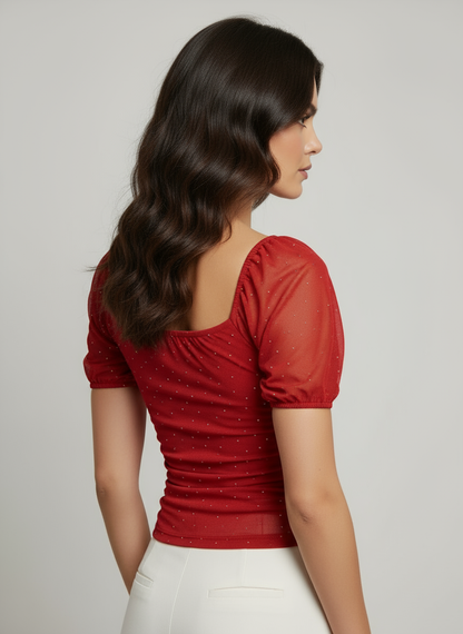 DT 1799 - Ruched Body Rhinestone Accent Top