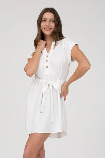 CD 3746 - Self Belted Mini Shirt Dress