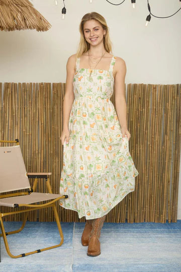 LD 464 - Tiered Motif Maxi Dress
