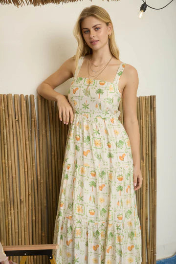 LD 464 - Tiered Motif Maxi Dress