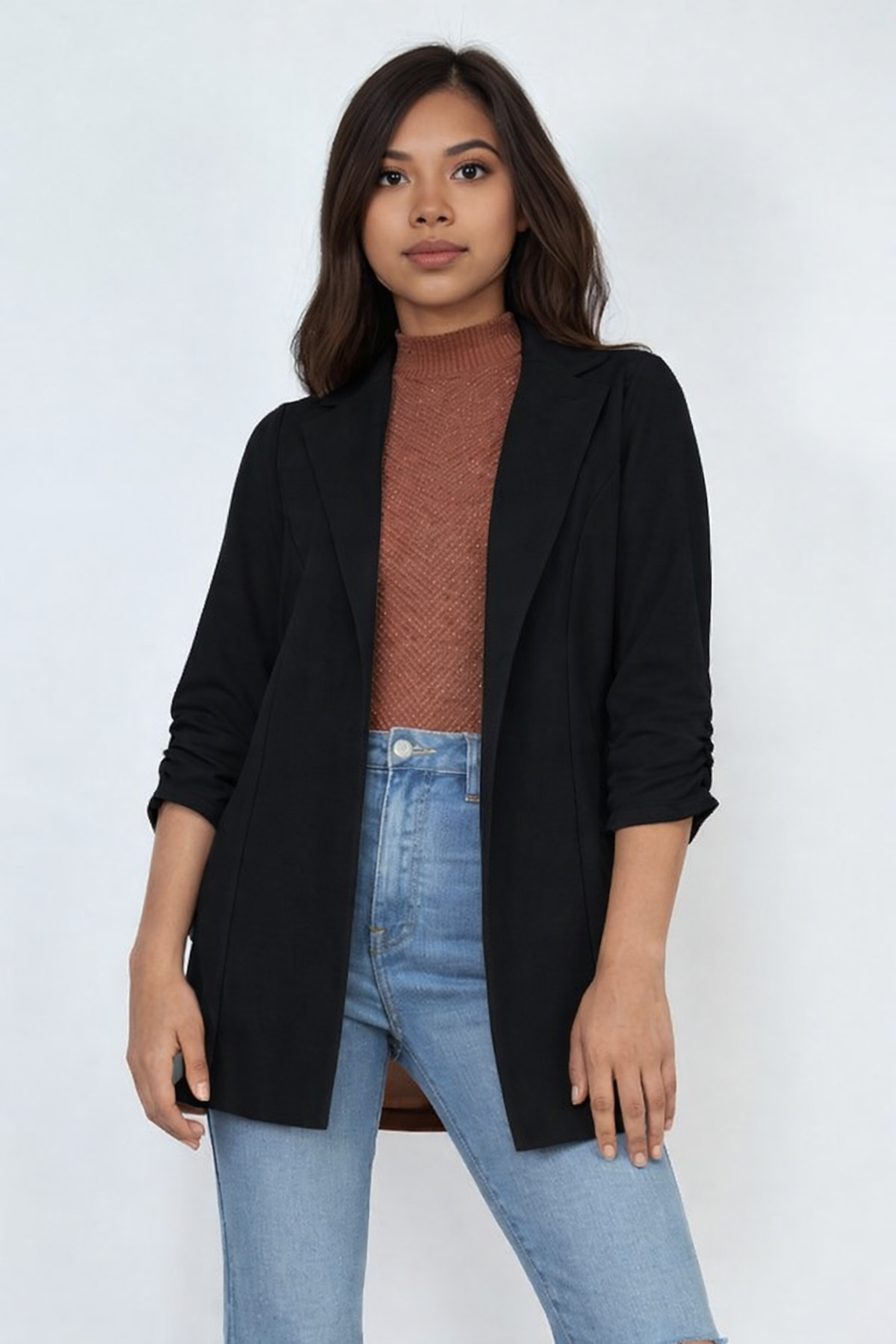 JCT 031 - Open Front Shirred Sleeve Blazer