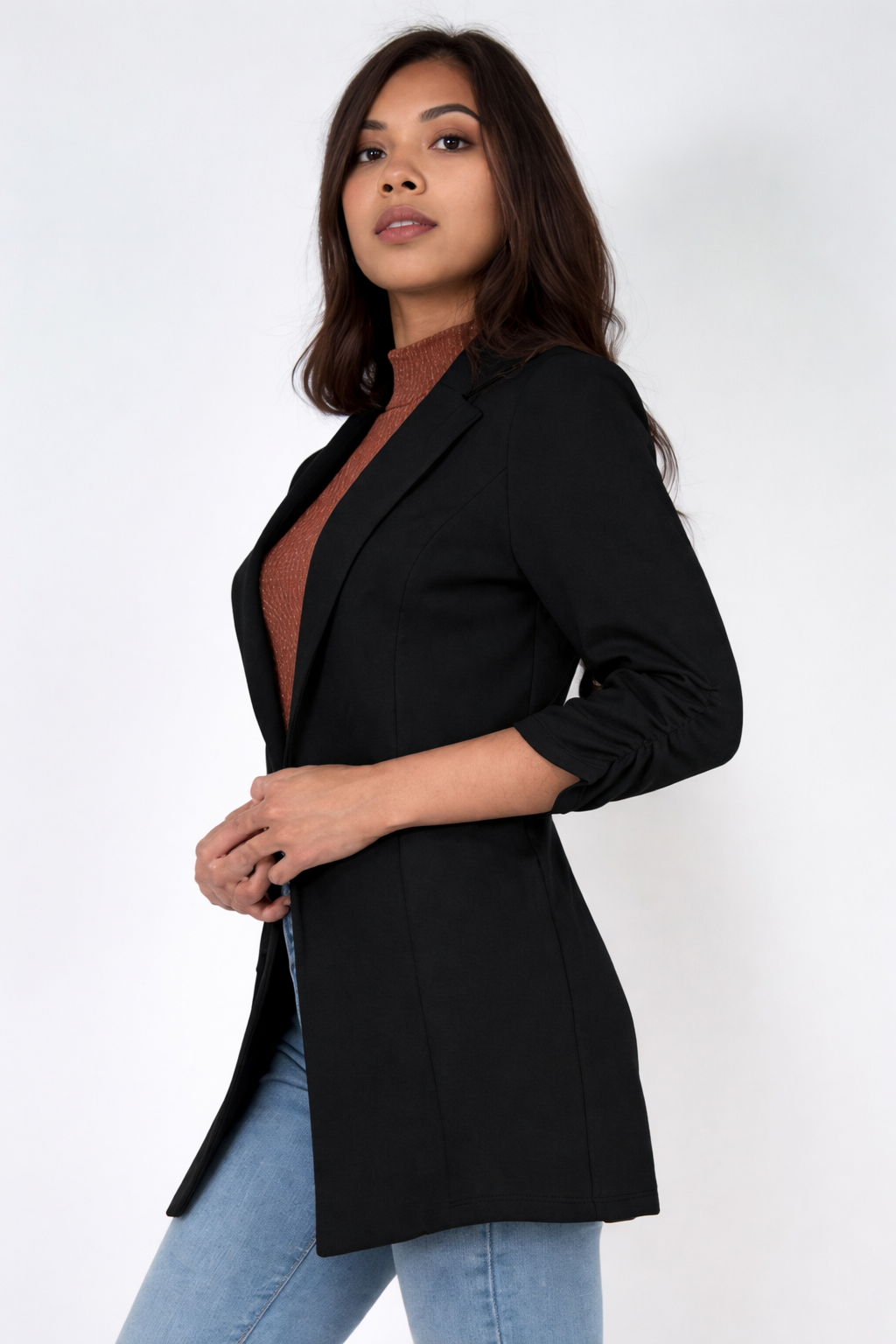 JCT 031 - Open Front Shirred Sleeve Blazer