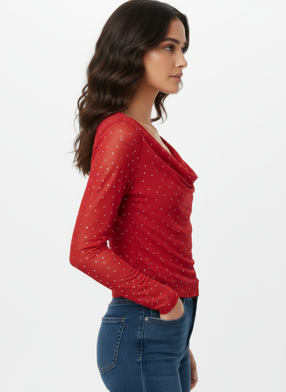 DT 1800 - Rhinestone Detail Mesh Top