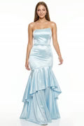 GOWN 423 - Asymmetrical Satin Mermaid Maxi Dress