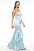 GOWN 423 - Asymmetrical Satin Mermaid Maxi Dress