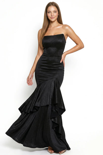 GOWN 423 - Asymmetrical Satin Mermaid Maxi Dress