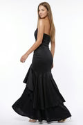 GOWN 423 - Asymmetrical Satin Mermaid Maxi Dress