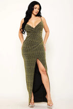 GOWN 425 - Metallic Rhinestone Surplice Maxi Dress