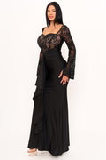 GOWN 426 - Satin & Lace Contrast Maxi Dress