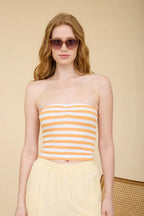 CT 2849 - Strapless Ribbed Knit Crop Top