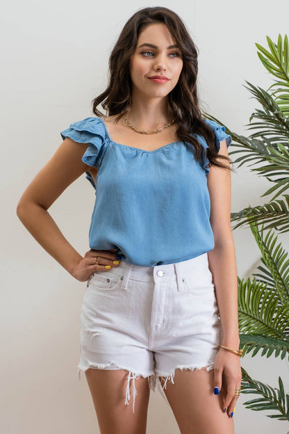 CT 2814 - Ruffle Sleeve Top