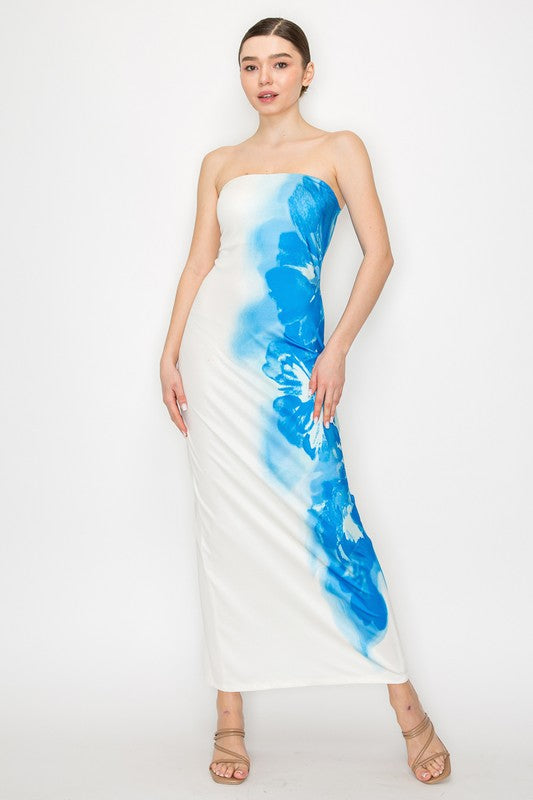 LD 570 - Floral Contrast Bandeau Dress