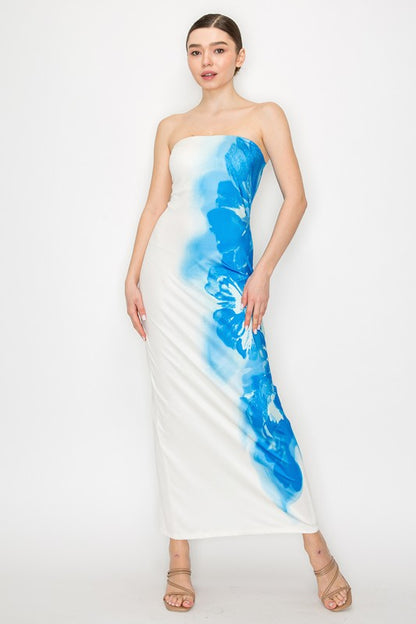 LD 570 - Floral Contrast Bandeau Dress