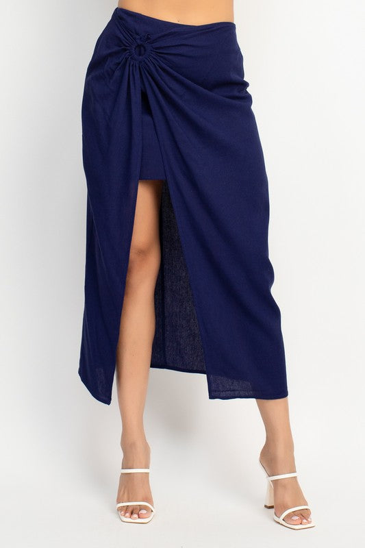 SKT 947 - Wrap Linen Midi Skirt