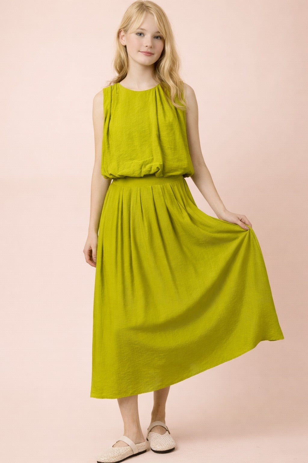 SET 073 - Pleated Linen Midi Skirt