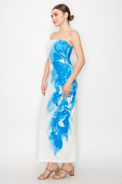 LD 570 - Floral Contrast Bandeau Dress