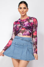 DT 1789 - Floral Fitted Sheer Crop Top